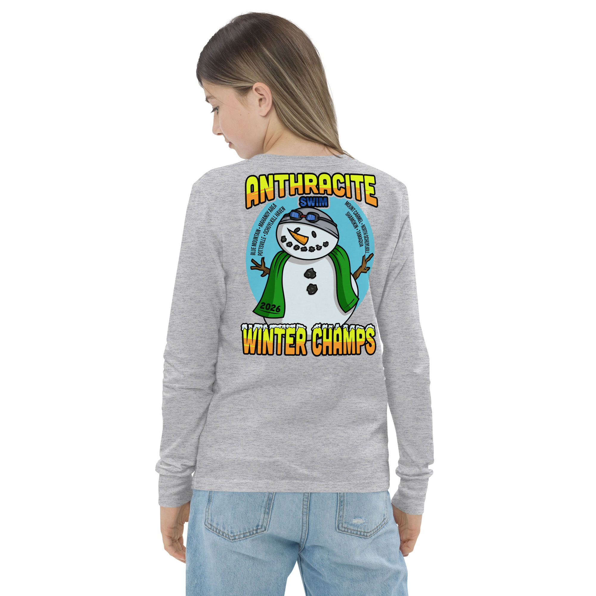 Anthracite Winter Swim Champs 2026 2-Sided Youth long sleeve tee - Image 12