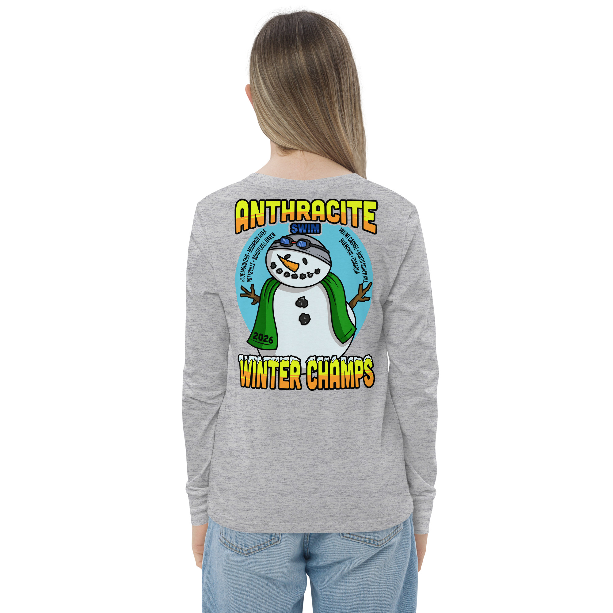 Anthracite Winter Swim Champs 2026 2-Sided Youth long sleeve tee - Image 11