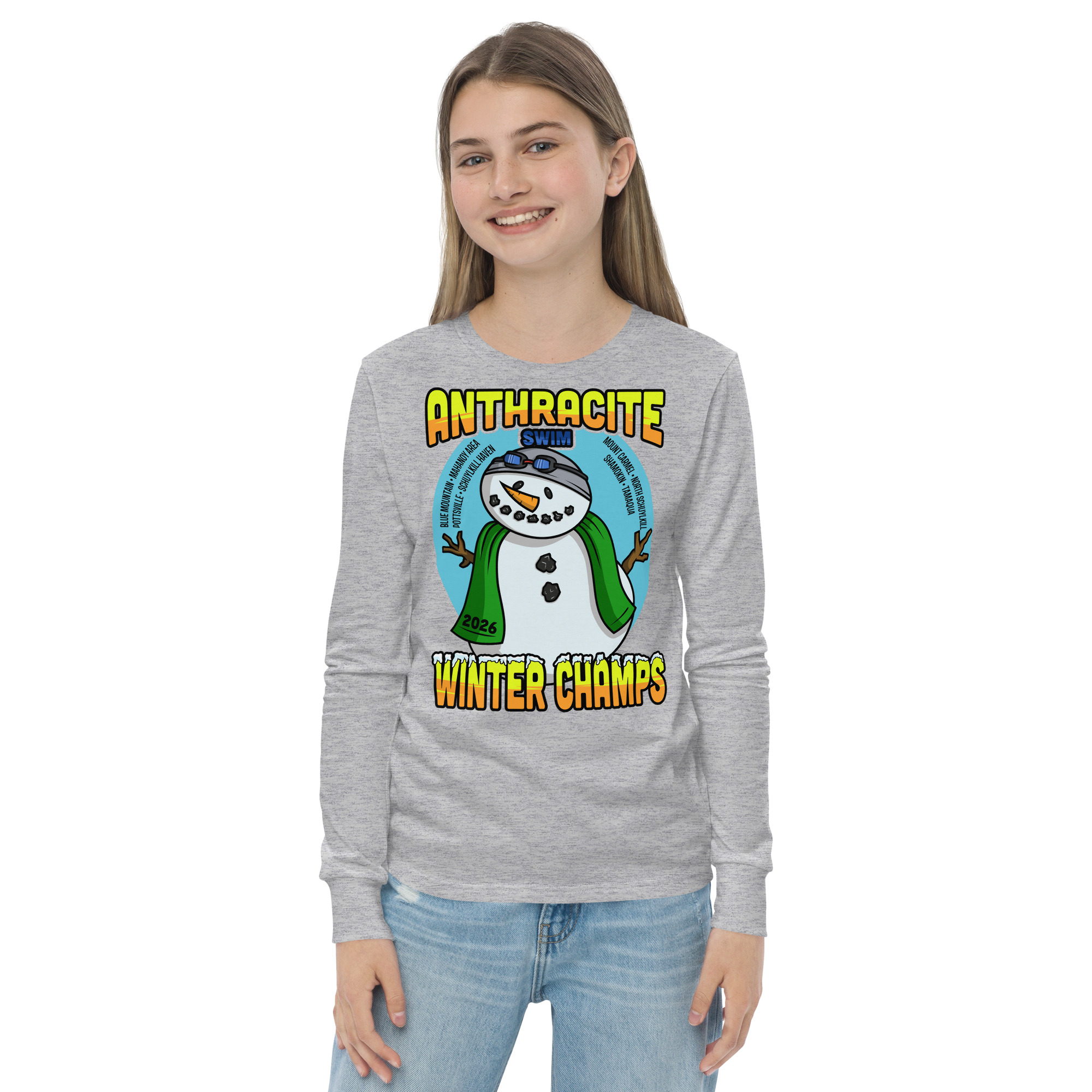 Anthracite Winter Swim Champs 2026 Youth long sleeve tee