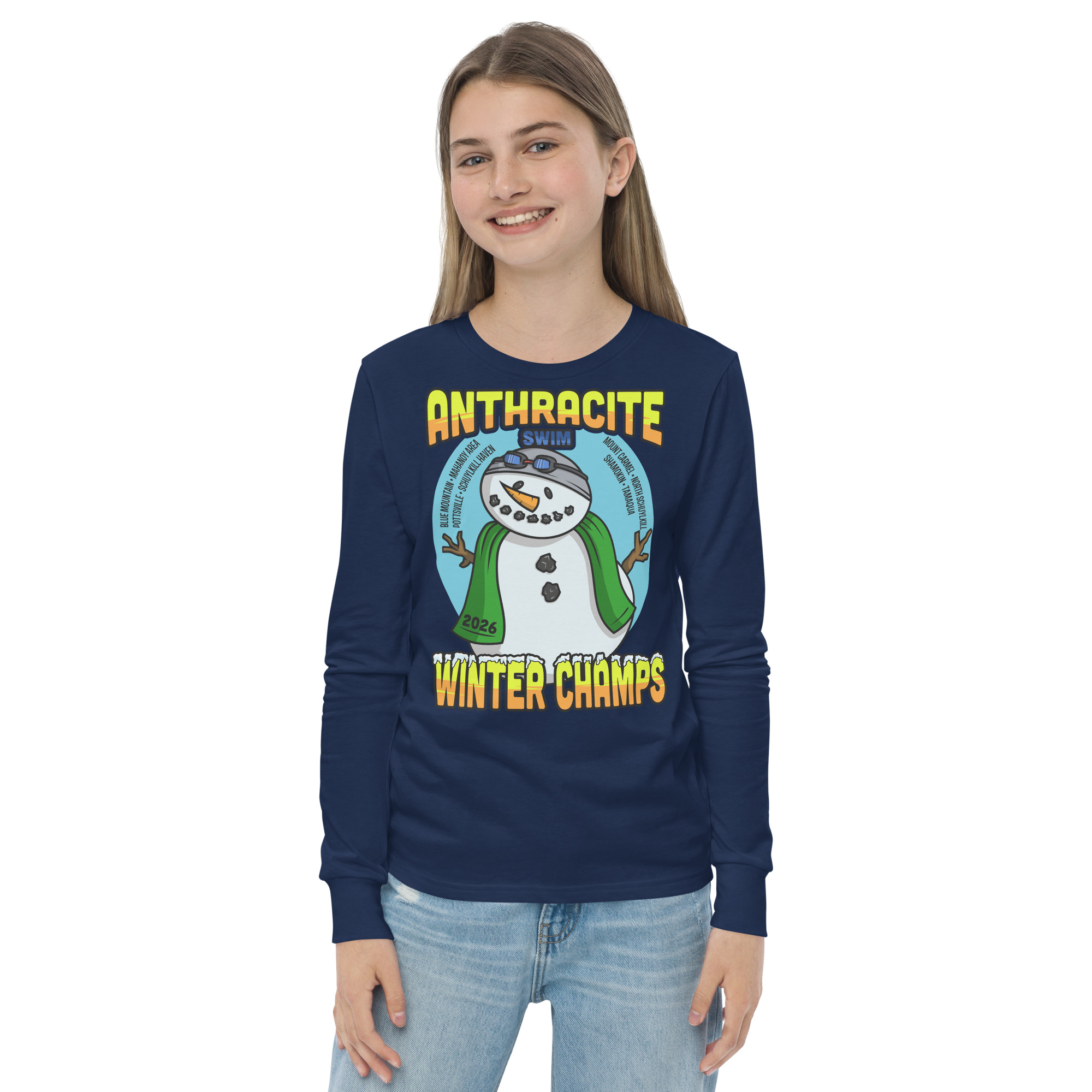 Anthracite Winter Swim Champs 2026 Youth long sleeve tee - Image 3