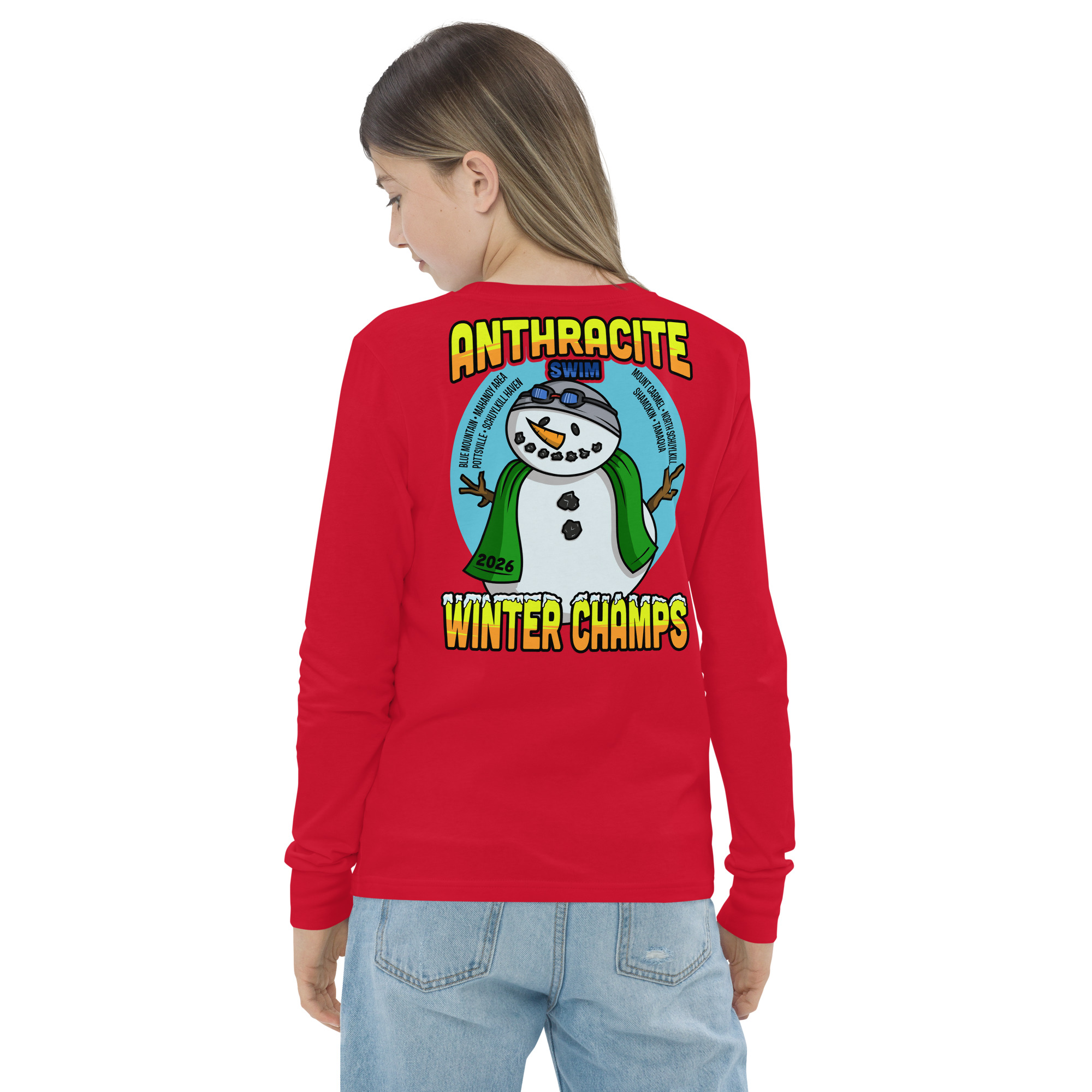 Anthracite Winter Swim Champs 2026 2-Sided Youth long sleeve tee - Image 9