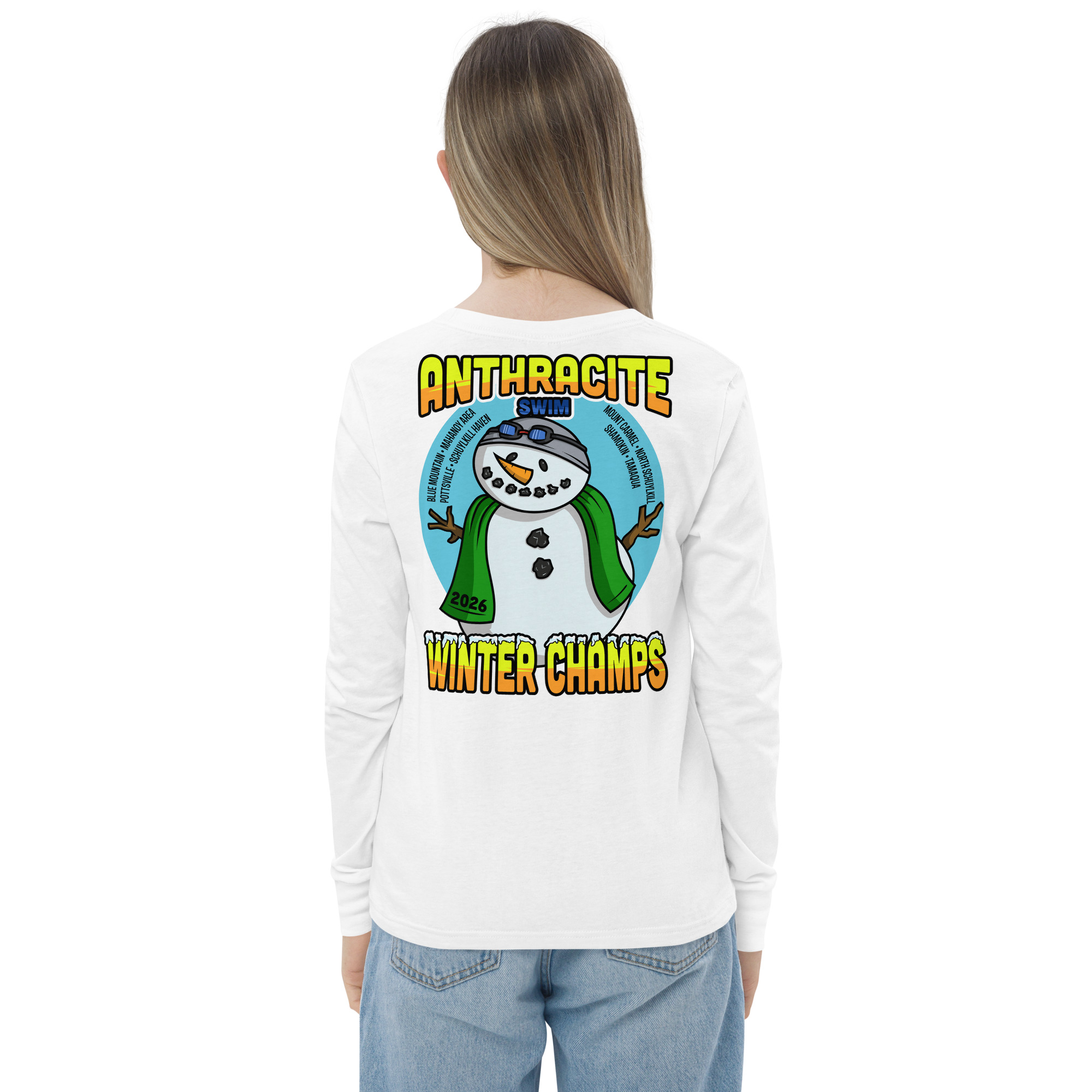 Anthracite Winter Swim Champs 2026 2-Sided Youth long sleeve tee - Image 14