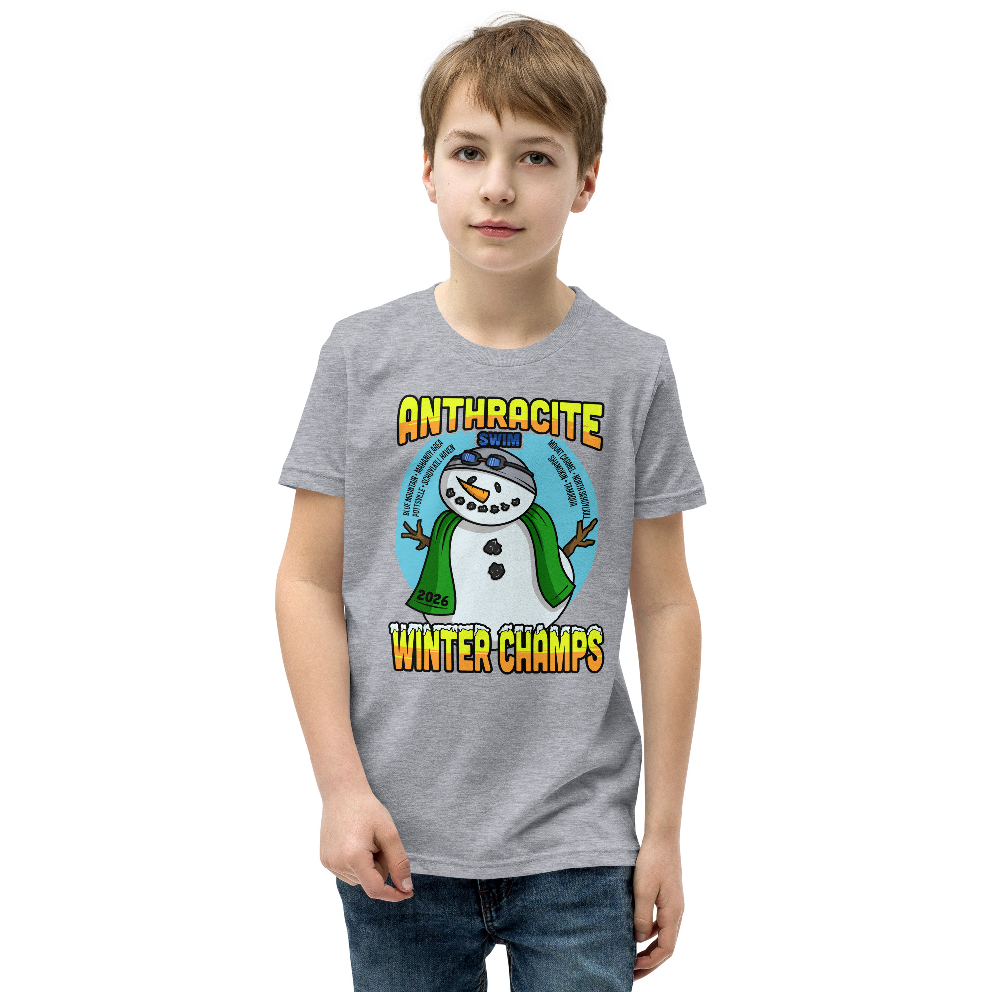 Anthracite Winter Swim Champs 2026 Youth Short Sleeve T-Shirt - Image 7