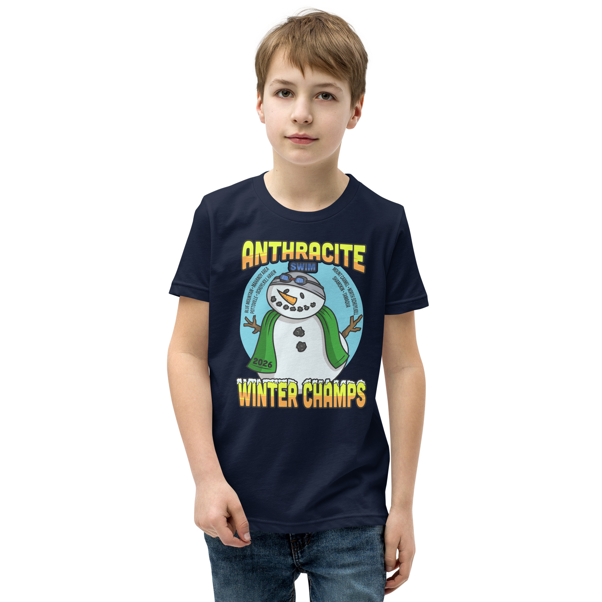 Anthracite Winter Swim Champs 2026 Youth Short Sleeve T-Shirt - Image 3